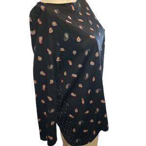 J Jill Top Womens XL Black Paisley Mixed Print Long Sleeve Boho Peasant Preppy